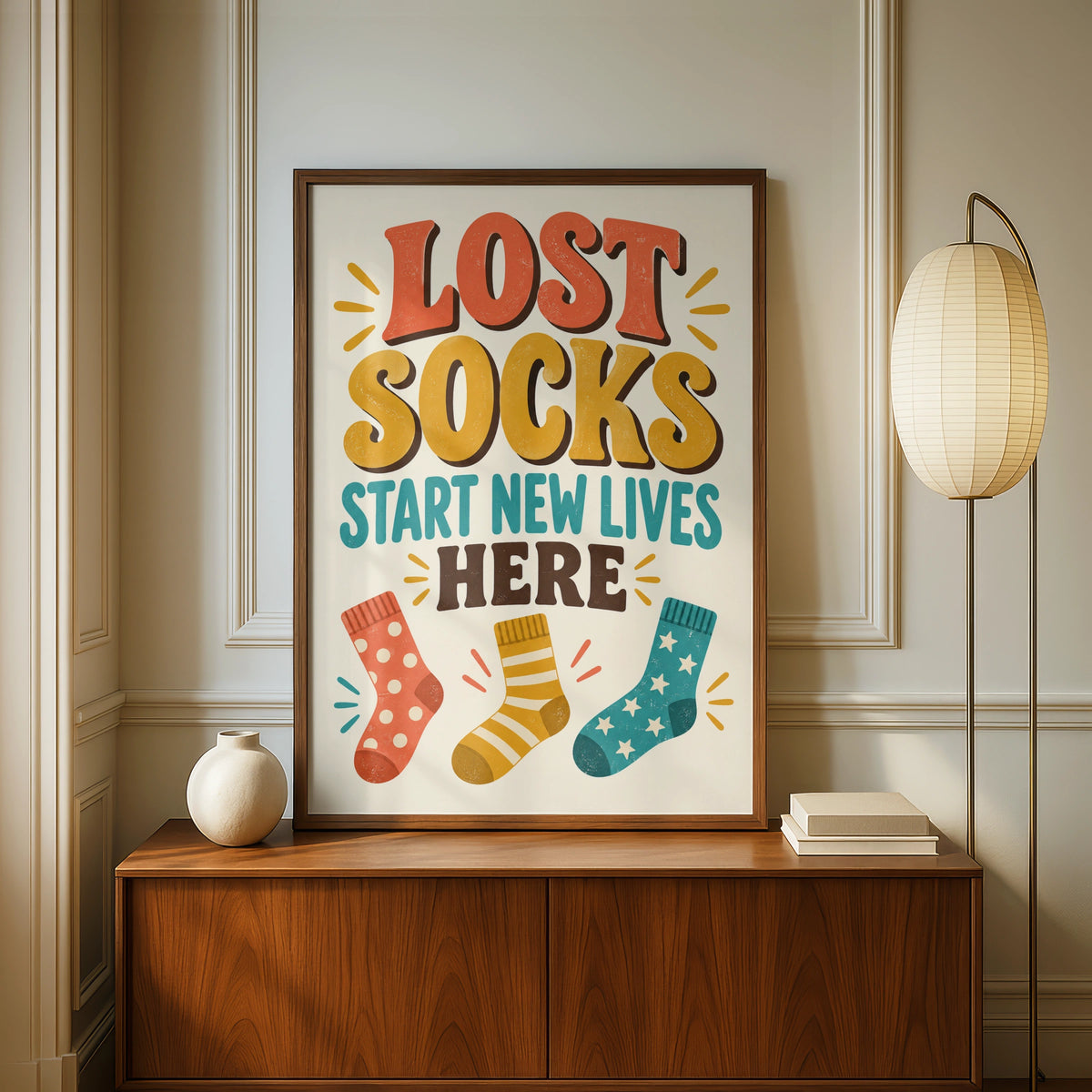 Lost Socks Start New Lives Here Funny Laundry Room Poster, Retro Humour Wall Art