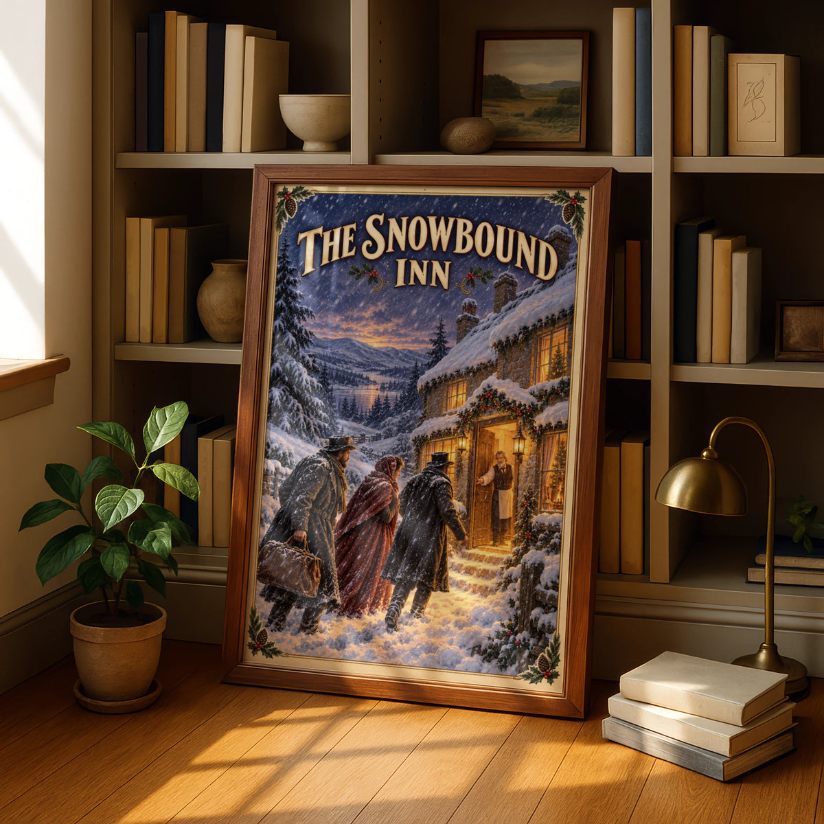 Victorian Winter Inn Christmas Poster, Snowbound Festive Wall Art, Cosy Holiday Print