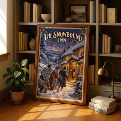 Victorian Winter Inn Christmas Poster, Snowbound Festive Wall Art, Cosy Holiday Print