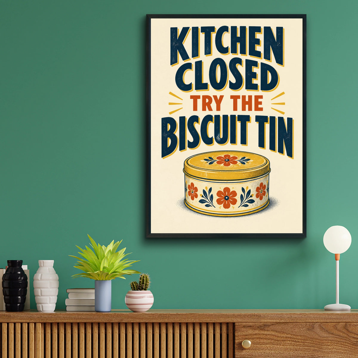 Kitchen Closed Try The Biscuit Tin Poster, Funny Kitchen Wall Art, Retro Home Print