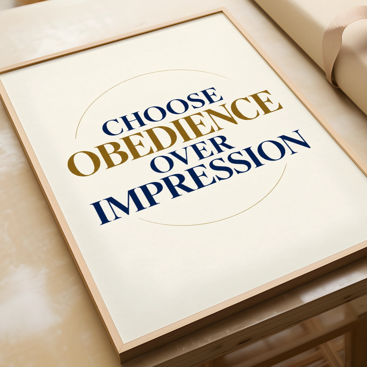 Choose Obedience Over Impression Christian Quote Poster, Navy Gold Faith Wall Art