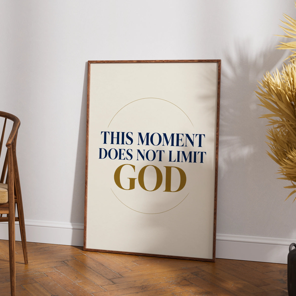 This Moment Does Not Limit God Poster, Christian Faith Wall Art, Navy Gold Print
