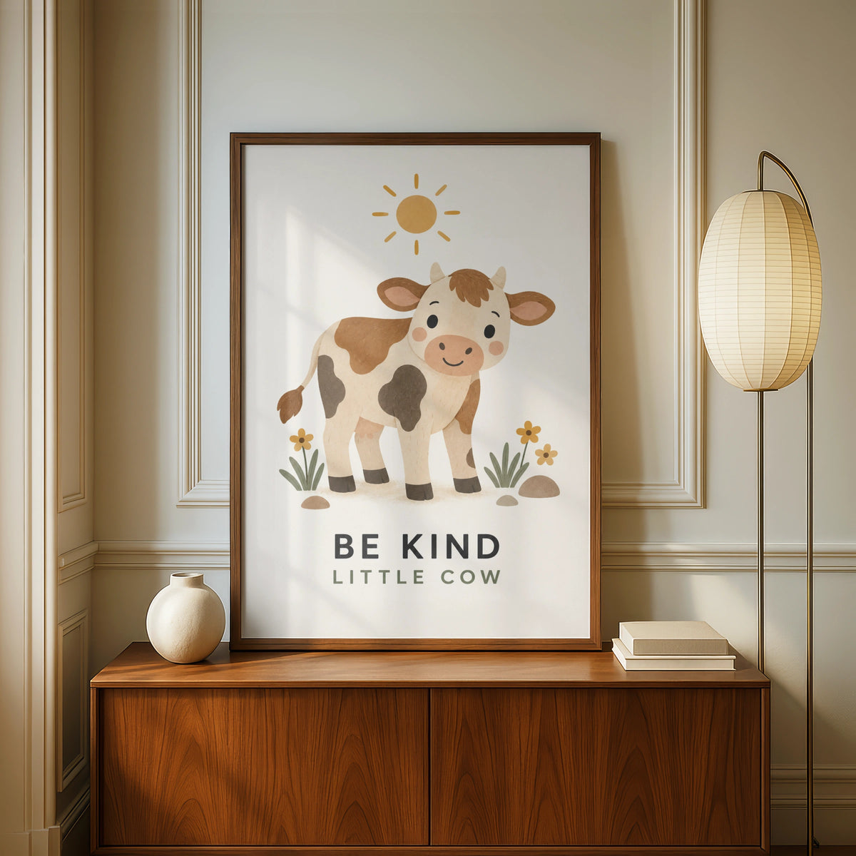 Be Kind Little Cow Nursery Print, Cute Farm Animal Poster, Kids Wall Art Gift