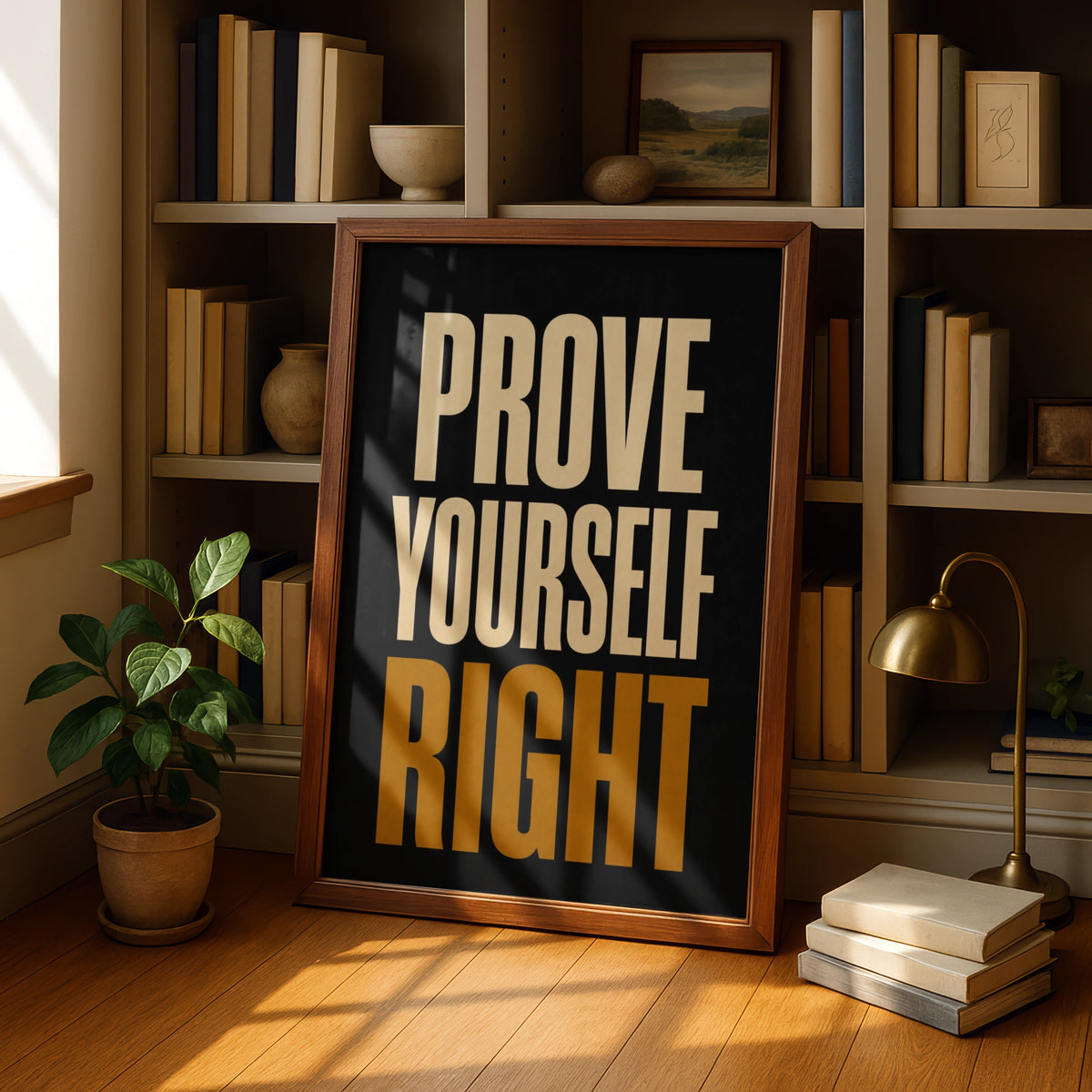 Prove Yourself Right Motivational Poster, Bold Typography Wall Art, Black Gold
