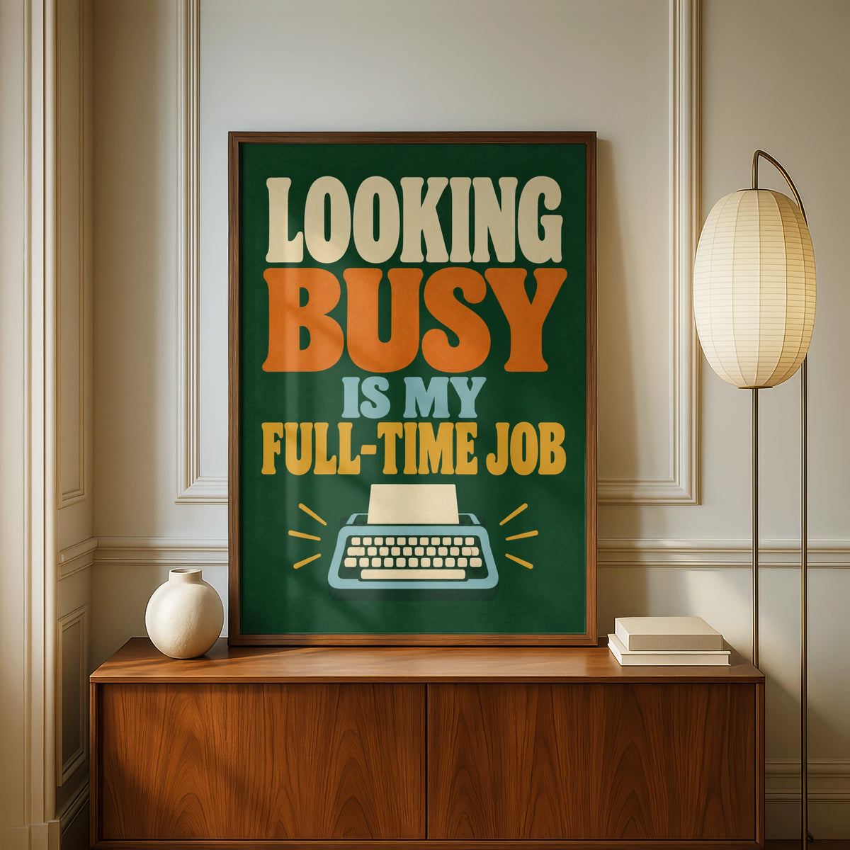 Looking Busy Is My Full Time Job Funny Office Poster, Retro Typewriter Wall Art Print