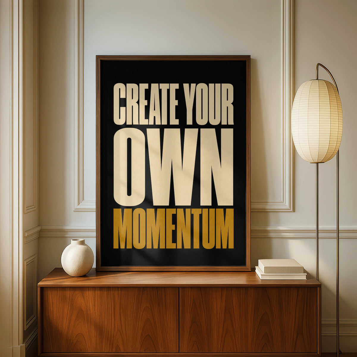 Create Your Own Momentum Motivational Quote Poster, Bold Black Gold Wall Art