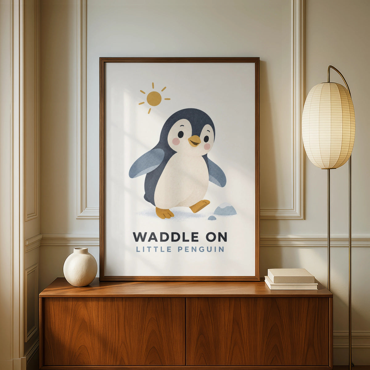 Waddle On Little Penguin Poster, Cute Animal Nursery Wall Art, Kids Room Print