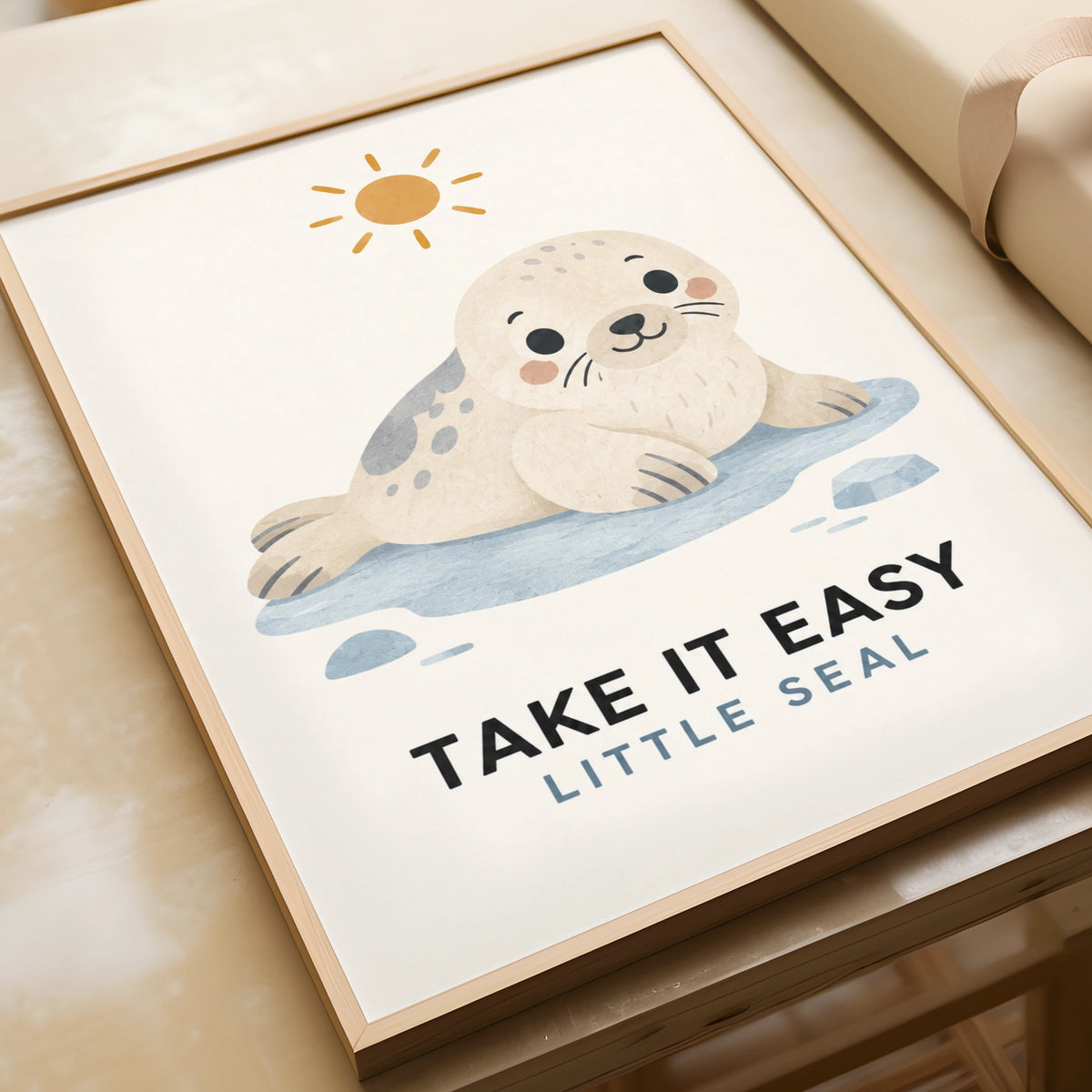 Take It Easy Little Seal Poster, Cute Baby Seal Print, Kids Ocean Animal Wall Art