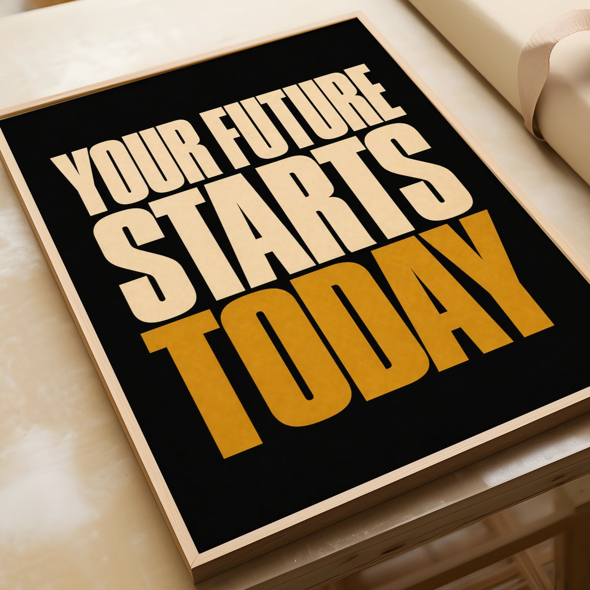 Your Future Starts Today Motivational Quote Poster, Black Gold Bold Typography Wall Art