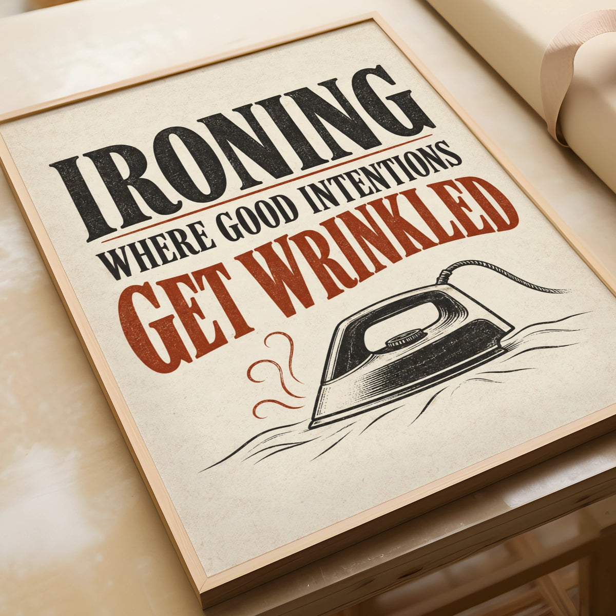 Funny Ironing Quote Print, Humour Wall Art, Vintage Typography Poster, Kitchen Home Gift