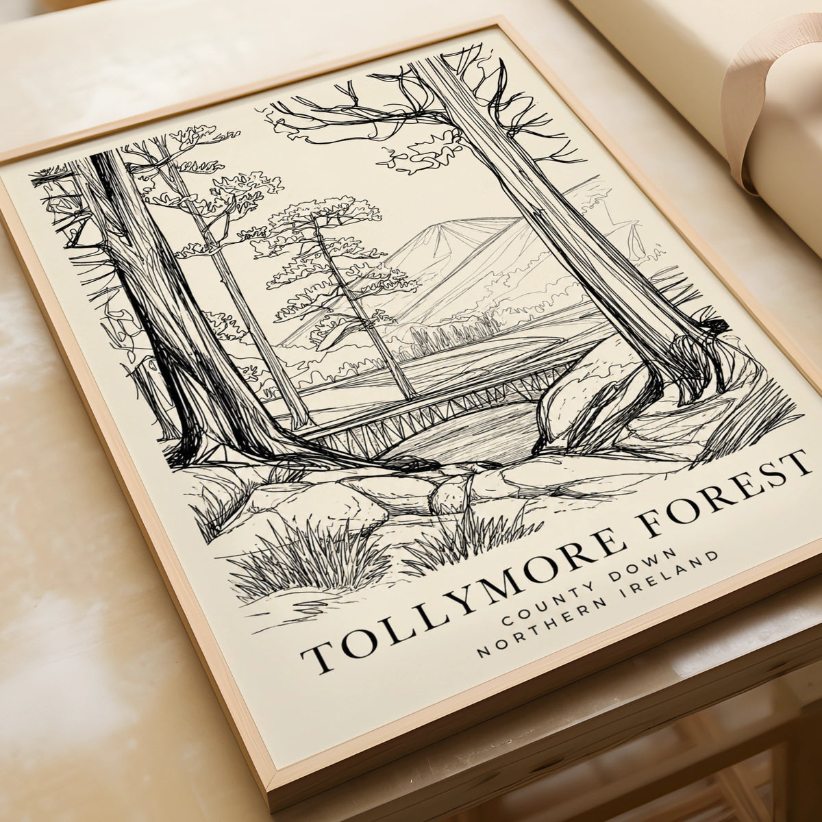 Tollymore Forest Poster, County Down Northern Ireland Wall Art, Line Drawing Print