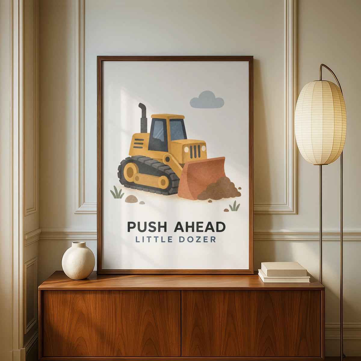 Push Ahead Little Dozer Poster, Kids Bulldozer Wall Art, Boys Construction Print, Nursery Decor