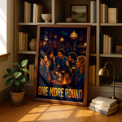 One More Round Pub Poster, Friends Drinking Beer Wall Art, Low Poly Bar Print