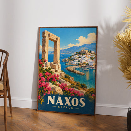 Naxos Greece Travel Poster, Greek Island Wall Art, Vintage Mediterranean Print