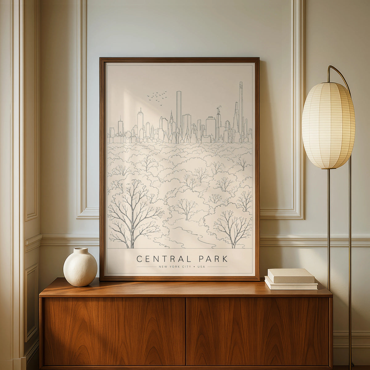 Central Park New York City Poster, NYC Skyline Line Art Print, Minimalist Travel Wall Art