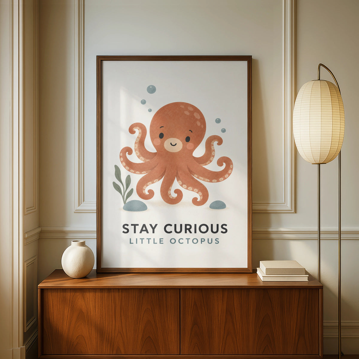 Stay Curious Little Octopus Nursery Poster, Ocean Kids Wall Art, Cute Sea Print