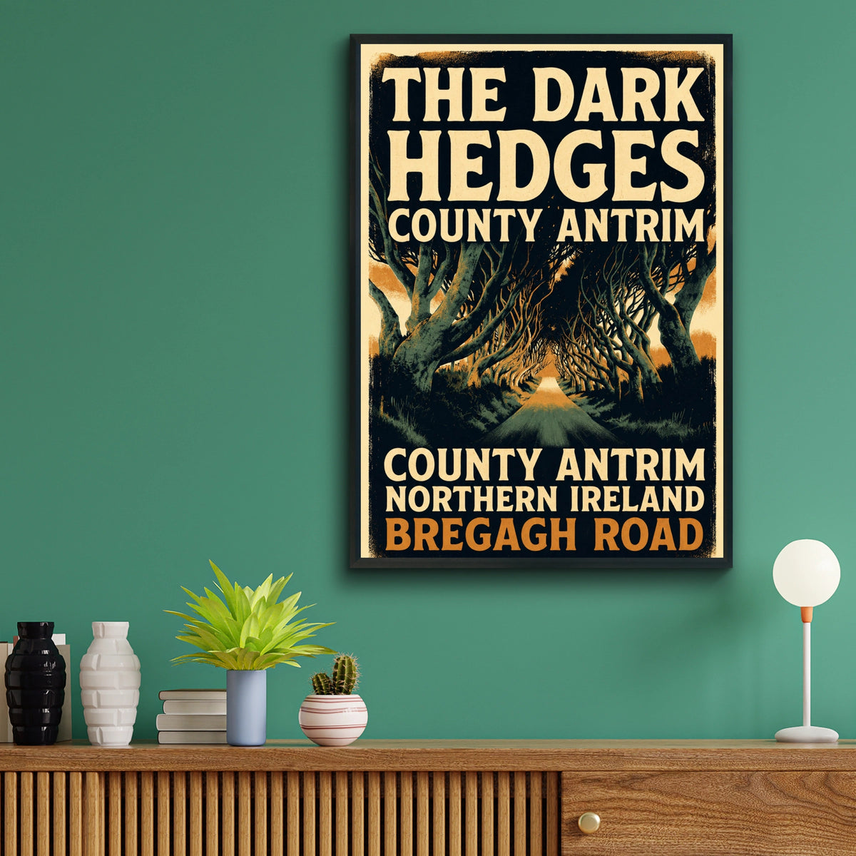 Dark Hedges Poster, County Antrim Northern Ireland, Bregagh Road Vintage Travel Art Print