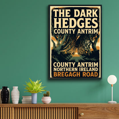 Dark Hedges Poster, County Antrim Northern Ireland, Bregagh Road Vintage Travel Art Print