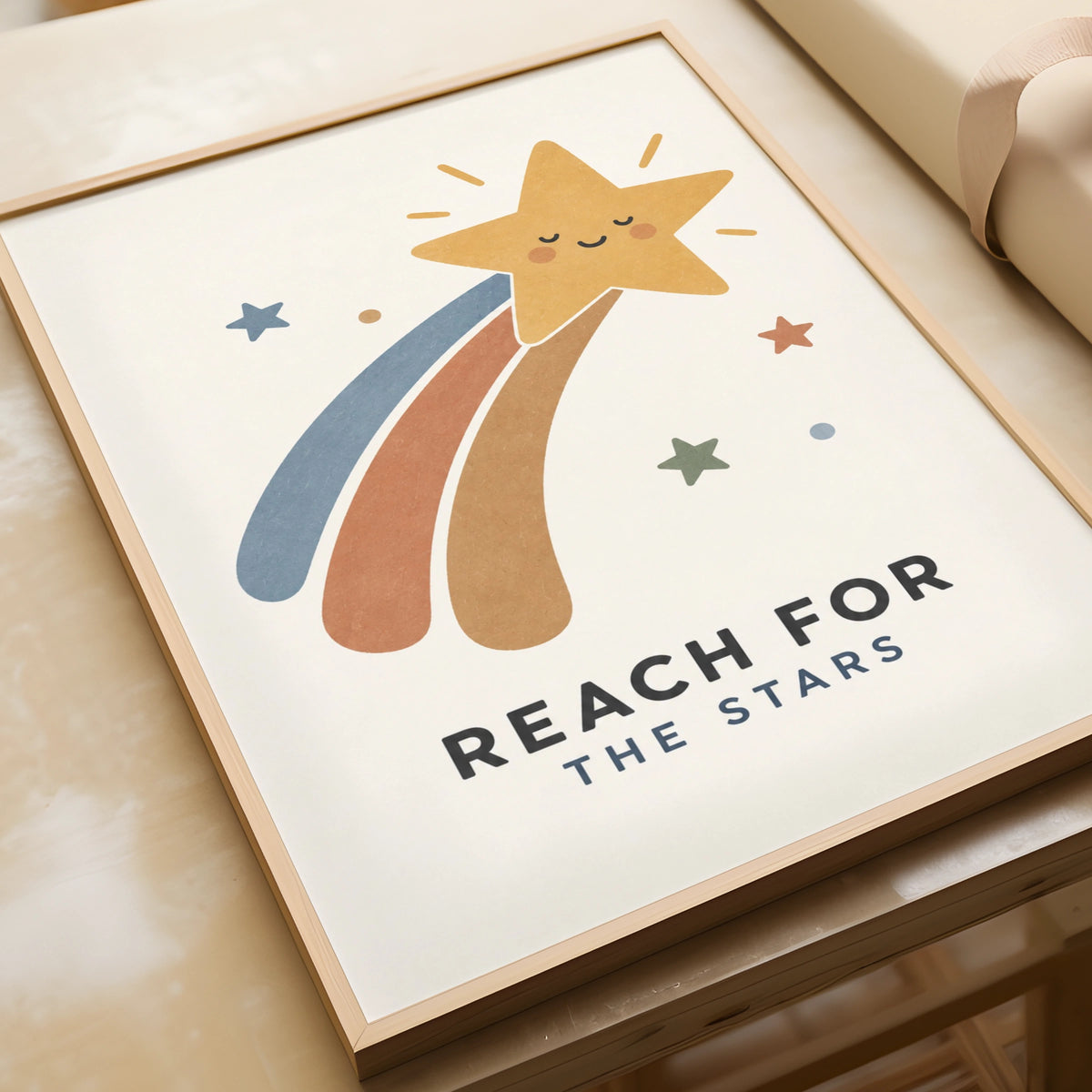 Reach For The Stars Kids Poster, Cute Shooting Star Nursery Wall Art Print