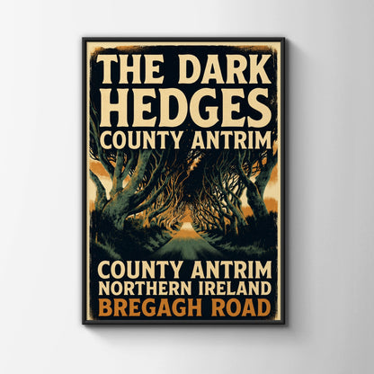 Dark Hedges Poster, County Antrim Northern Ireland, Bregagh Road Vintage Travel Art Print