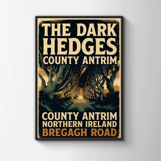 Dark Hedges Poster, County Antrim Northern Ireland, Bregagh Road Vintage Travel Art Print