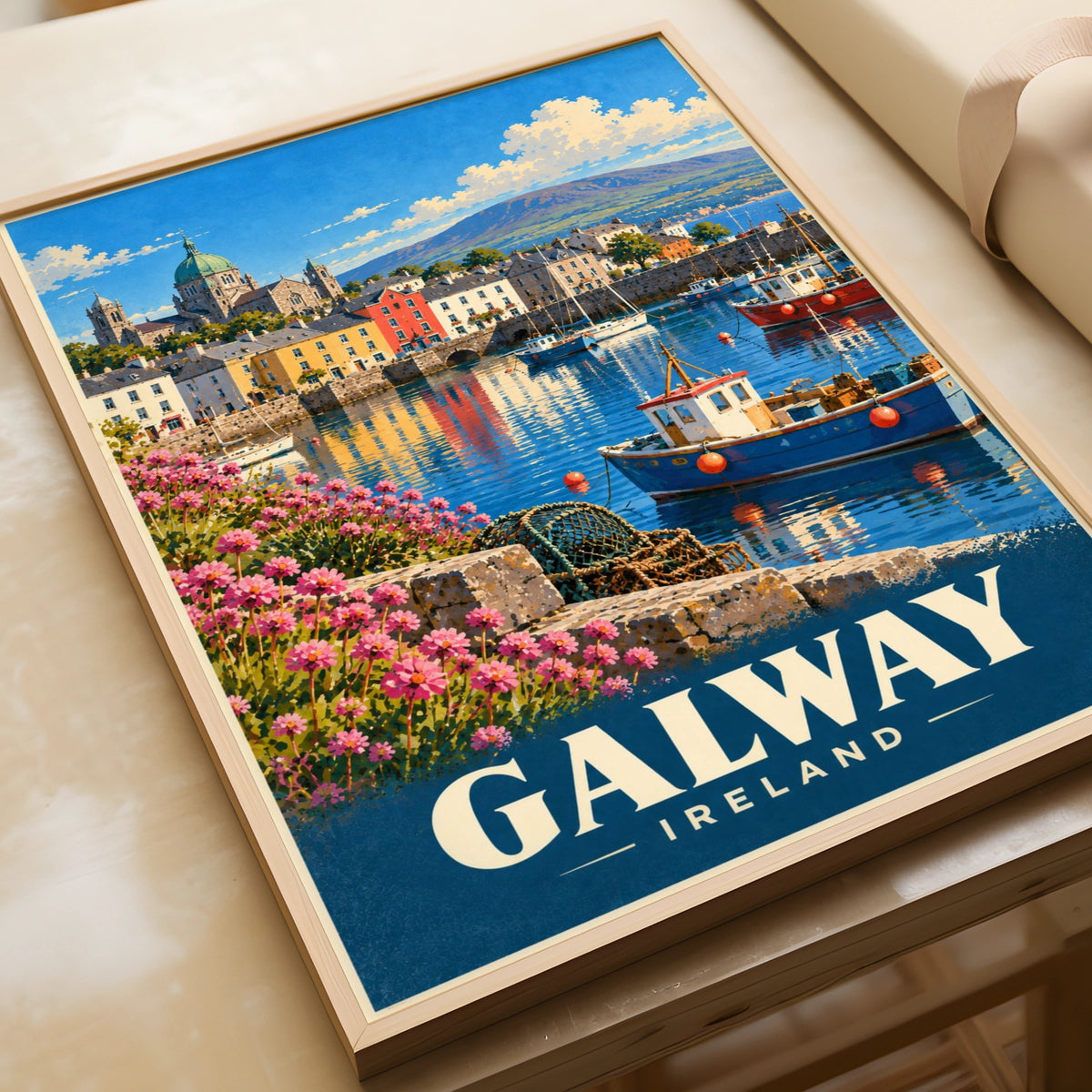 Galway Ireland Travel Poster, Vintage Style Irish Harbour Wall Art Print, Gift