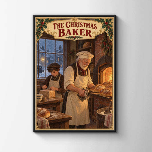 Victorian Christmas Bakery Poster, The Christmas Baker Wall Art, Vintage Festive Print
