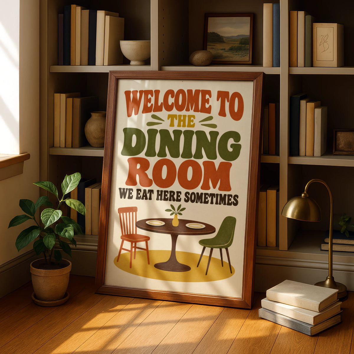Welcome To The Dining Room Poster, Retro Typography Print, Funny Kitchen Wall Art