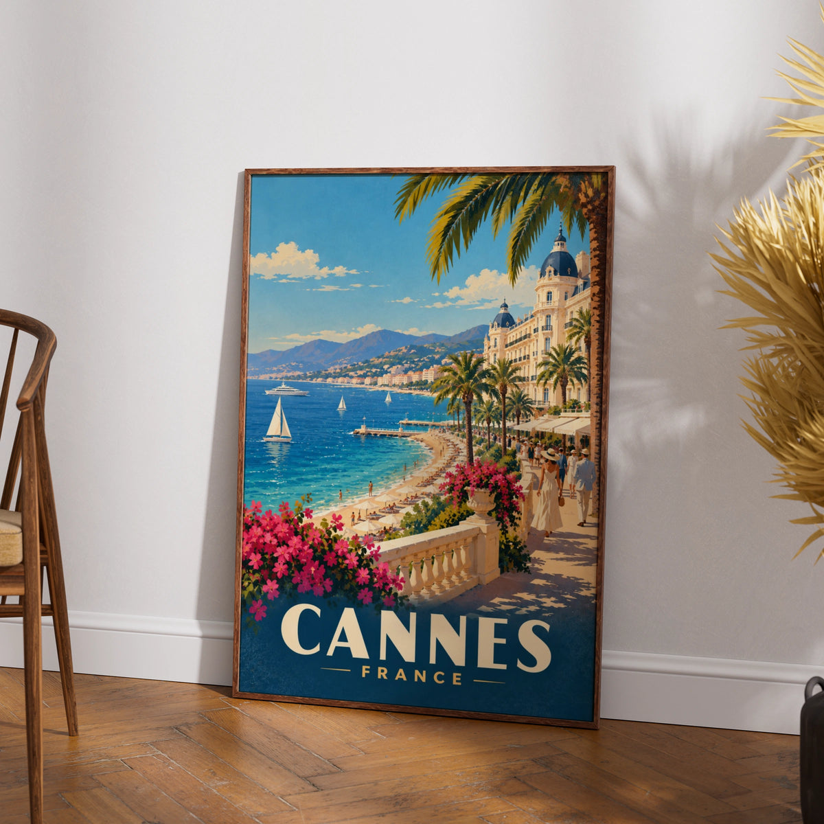 Cannes France Travel Poster, French Riviera Wall Art, Vintage Mediterranean Print