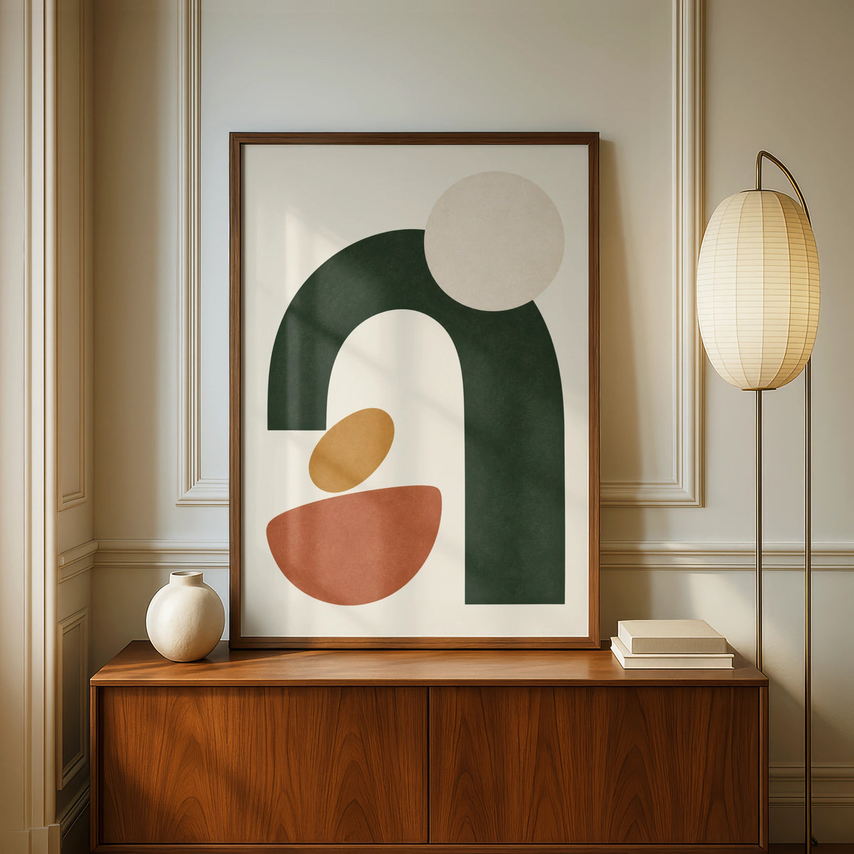 Forest Green Abstract Arch Poster, Geometric Shapes Wall Art, Earthy Boho Print