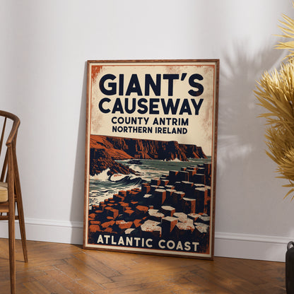 Giant's Causeway Poster, Northern Ireland Vintage Travel Print, County Antrim Wall Art