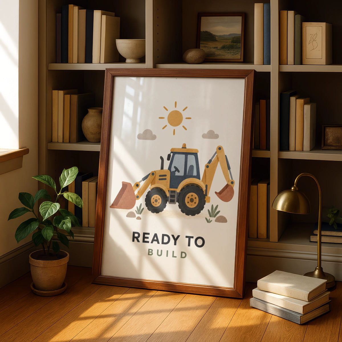 Ready To Build Digger Poster, Kids Construction Wall Art, Boys Bedroom Print