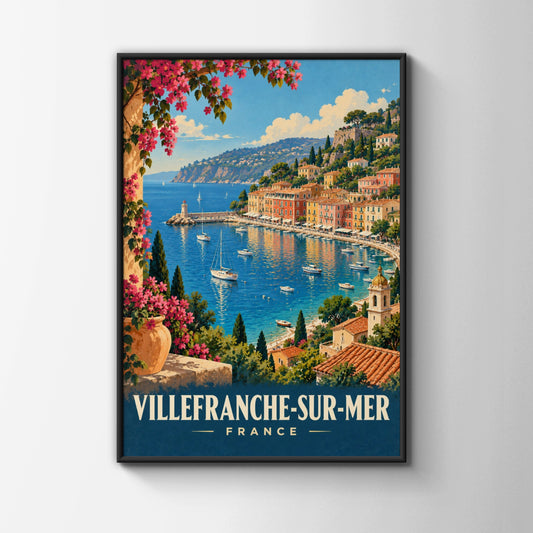 Villefranche-sur-Mer France Travel Poster, French Riviera Wall Art Print