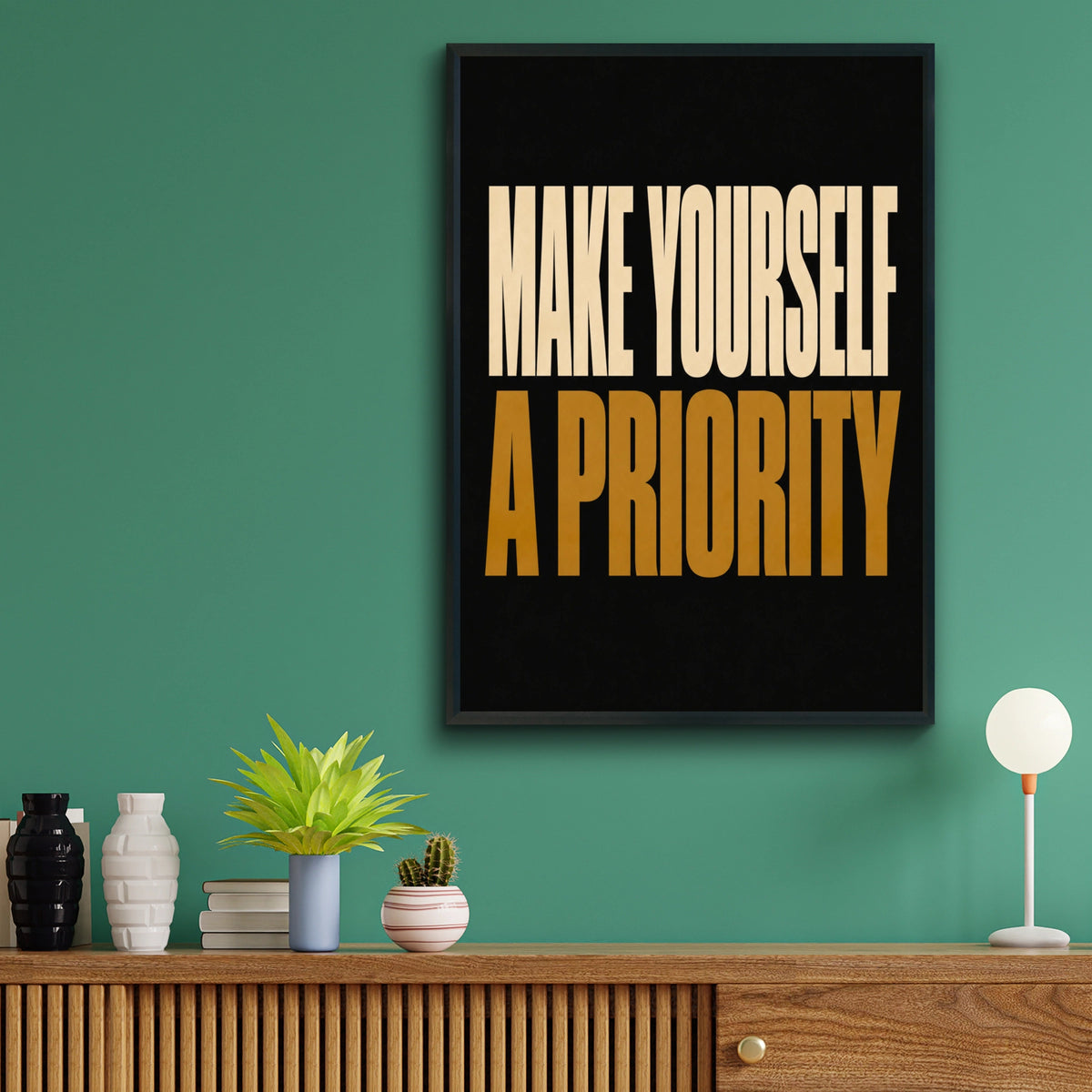 Make Yourself a Priority Poster, Self Care Quote Wall Art, Black Gold Print