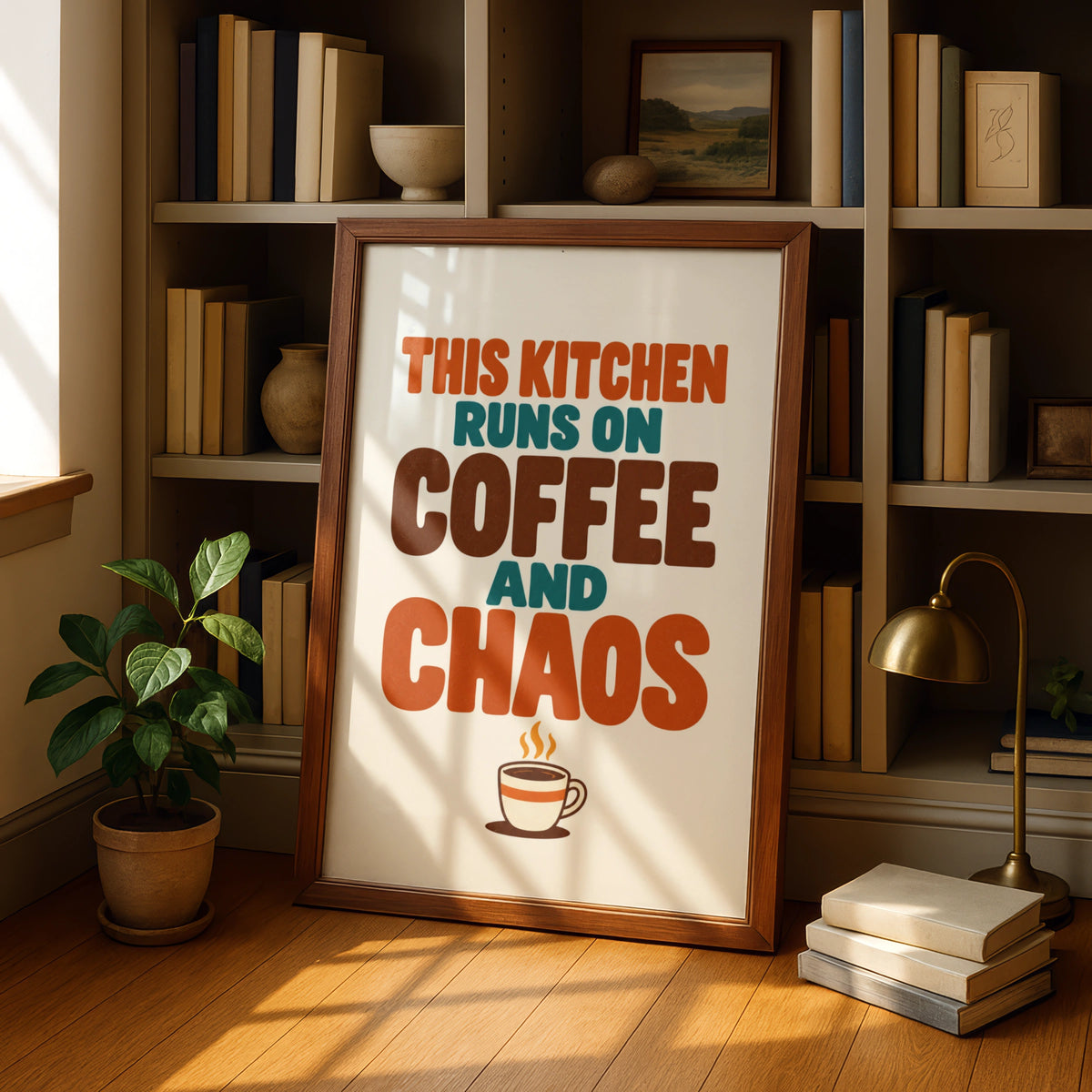 This Kitchen Runs on Coffee and Chaos Poster, Funny Kitchen Wall Art Print