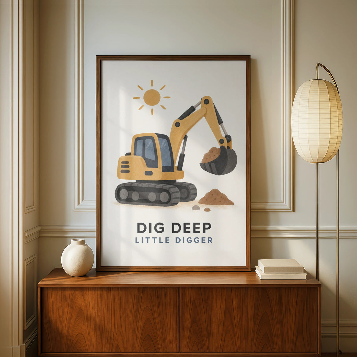 Dig Deep Little Digger Poster, Kids Excavator Wall Art, Boys Nursery Print, Construction