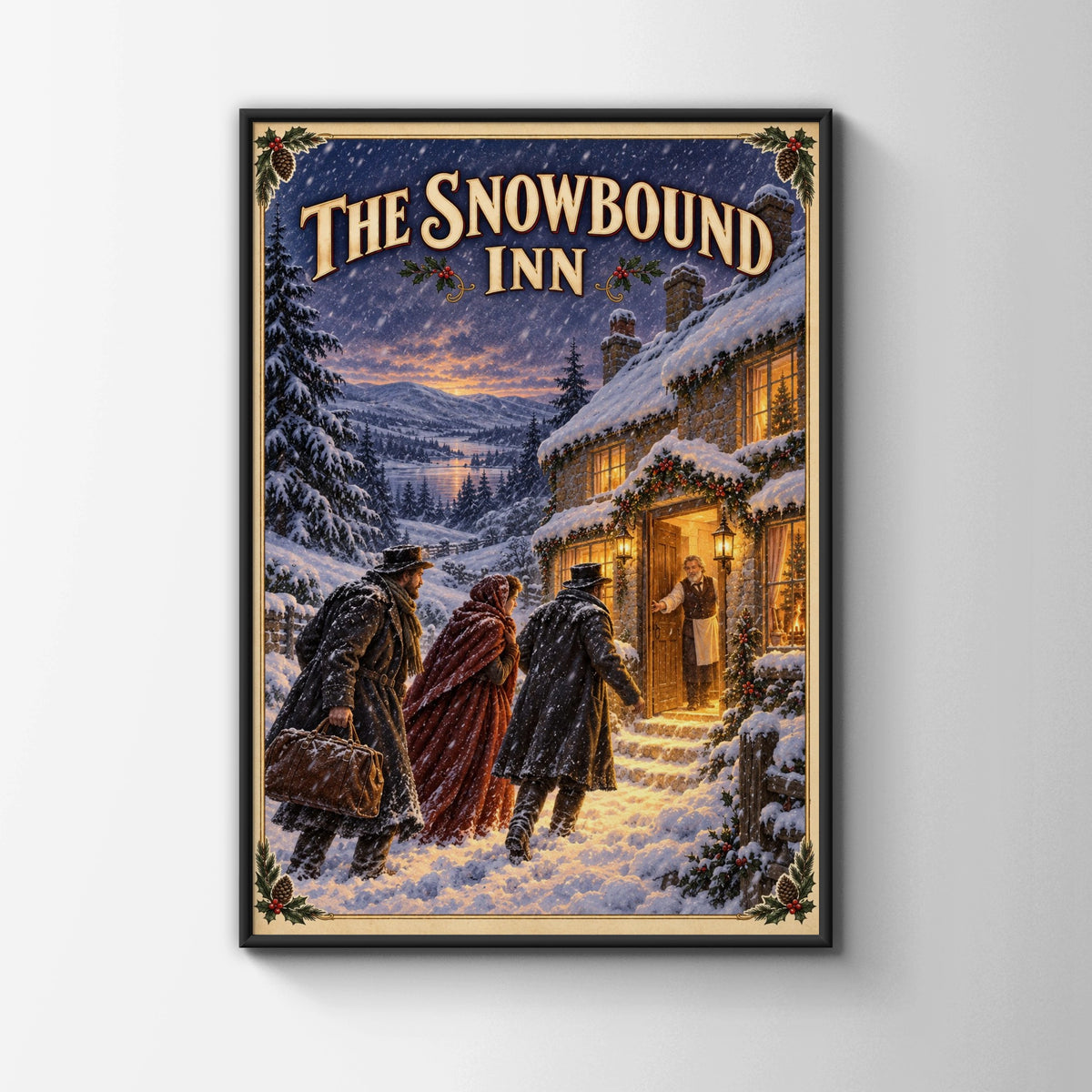 Victorian Winter Inn Christmas Poster, Snowbound Festive Wall Art, Cosy Holiday Print