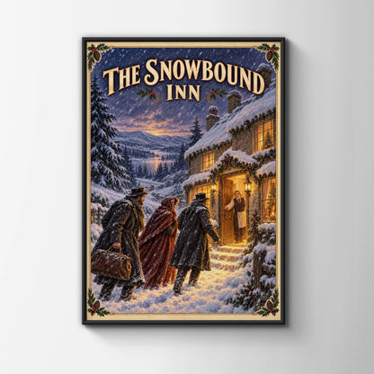 Victorian Winter Inn Christmas Poster, Snowbound Festive Wall Art, Cosy Holiday Print