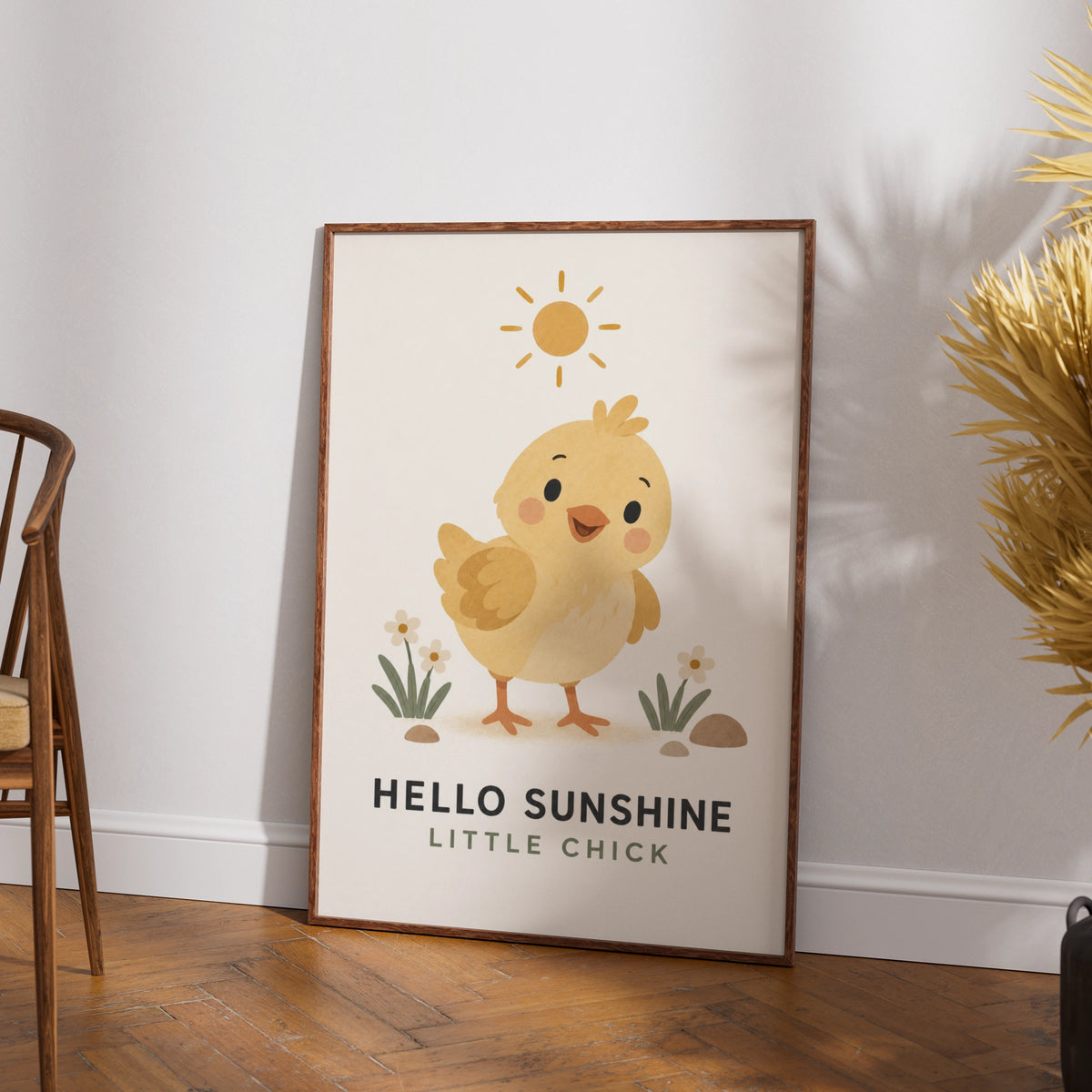 Hello Sunshine Little Chick Nursery Poster, Baby Chick Wall Art, Kids Room Print