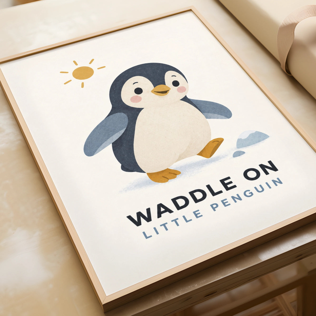 Waddle On Little Penguin Poster, Cute Animal Nursery Wall Art, Kids Room Print