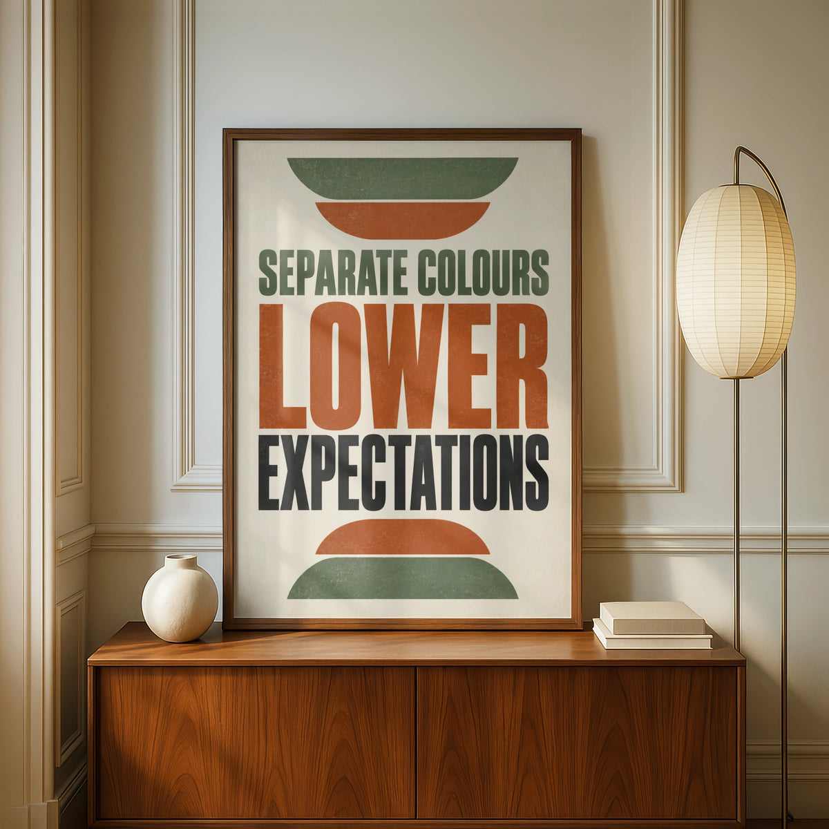 Lower Expectations Funny Quote Poster, Retro Humour Wall Art, Terracotta Green Home Print