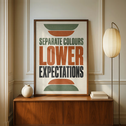 Lower Expectations Funny Quote Poster, Retro Humour Wall Art, Terracotta Green Home Print