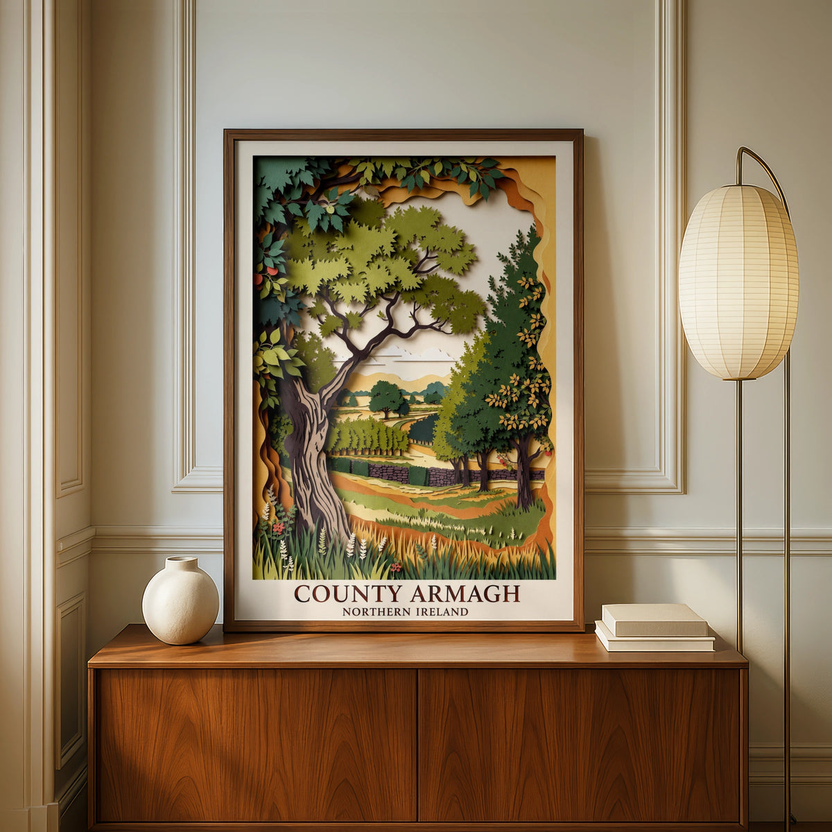 County Armagh Poster, Northern Ireland Wall Art, Paper Cut Style Travel Print