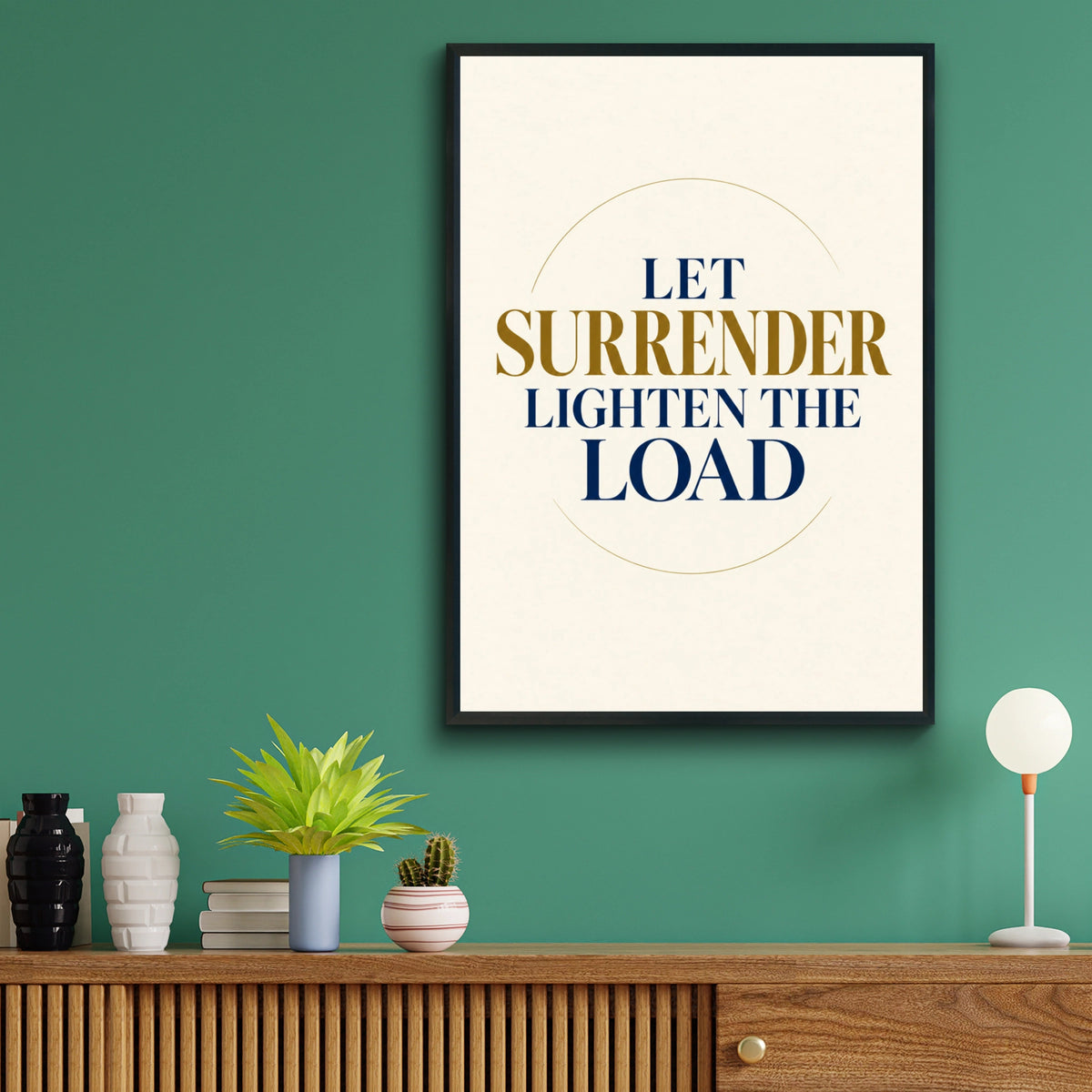 Let Surrender Lighten The Load Poster, Mindfulness Quote Wall Art, Navy Gold Print