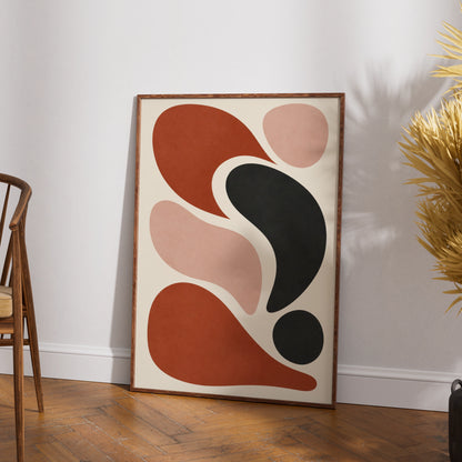 Rust and Cream Abstract Shapes Poster, Mid Century Modern Wall Art Print