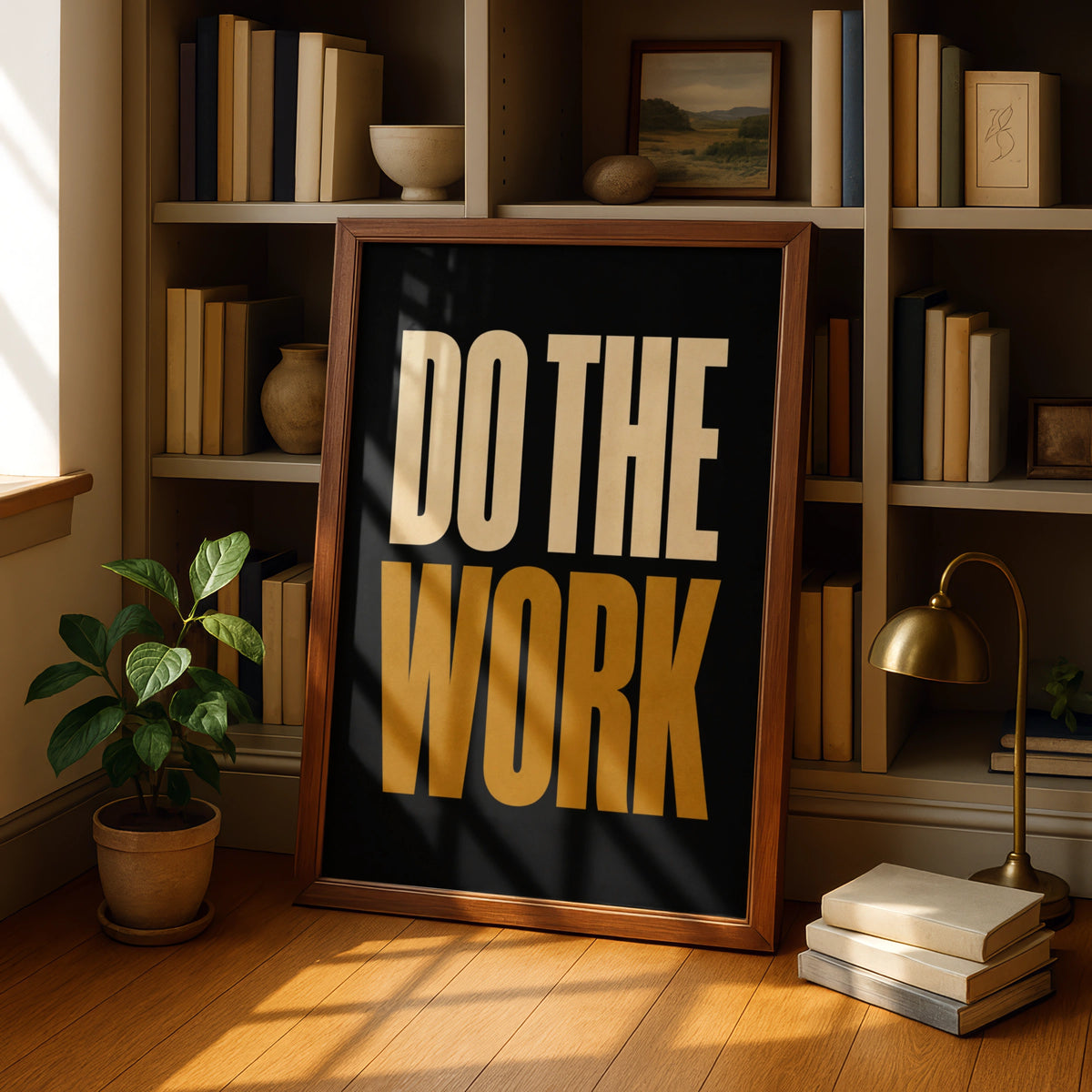 Do The Work Motivational Poster, Bold Typography Print, Black Gold Wall Art