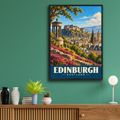 Edinburgh Scotland Vintage Travel Poster, Castle Skyline Wall Art Print, Scottish City