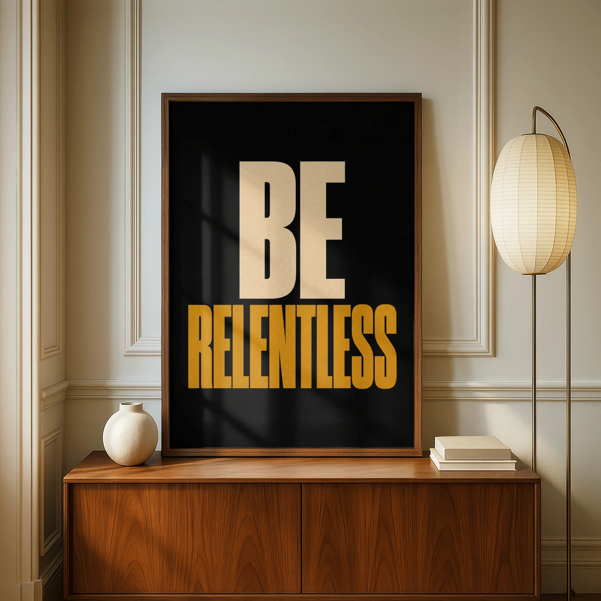 Be Relentless Motivational Poster, Bold Typography Wall Art, Gym Home Office Print