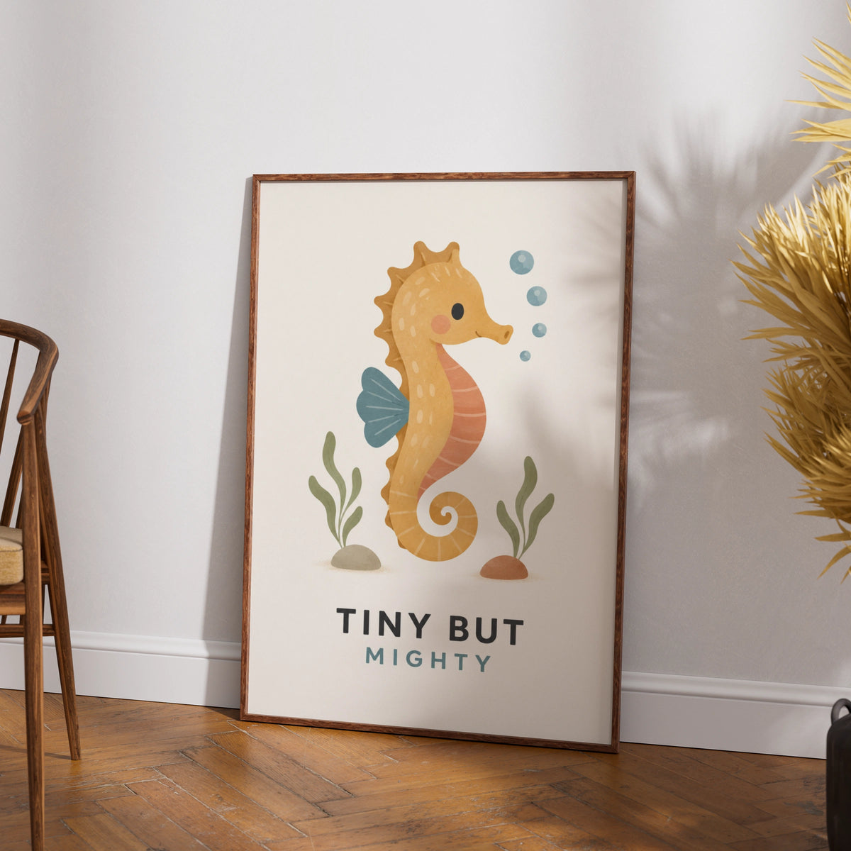Tiny But Mighty Seahorse Nursery Poster, Ocean Wall Art, Kids Room Print, Sea Creature Decor
