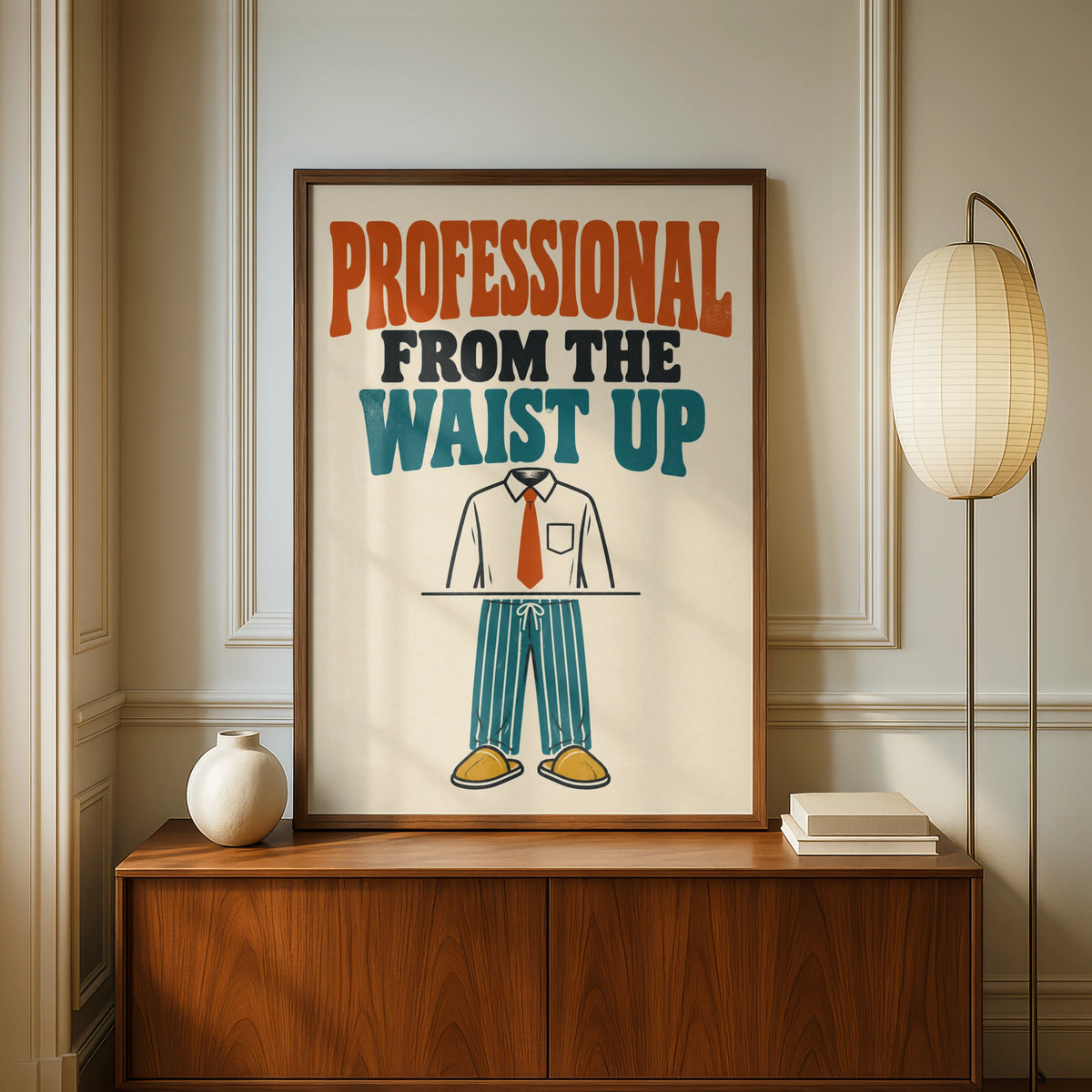 Professional From The Waist Up Funny Work From Home Poster, Retro Office Wall Art